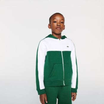 Lacoste Two-Tone Croc-Print Hooded Zip Sweatshirt Dětské - Mikiny Bílé / Zelene | CZ-lJBYwC